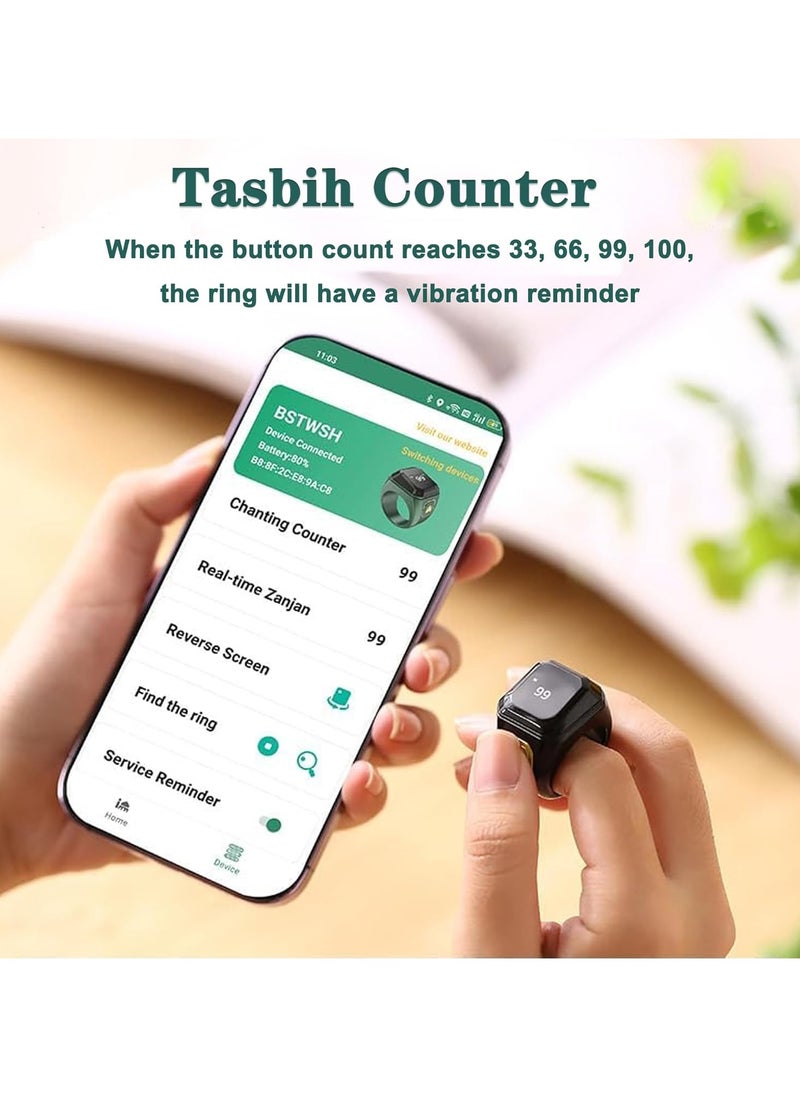 بستوش - خاتم ذكي للرجال مع خاصية عداد الأصابع وتذكير بأوقات الصلاة و5 تطبيقات لتتبع الصلاة مقاس 20 مم - Image 1