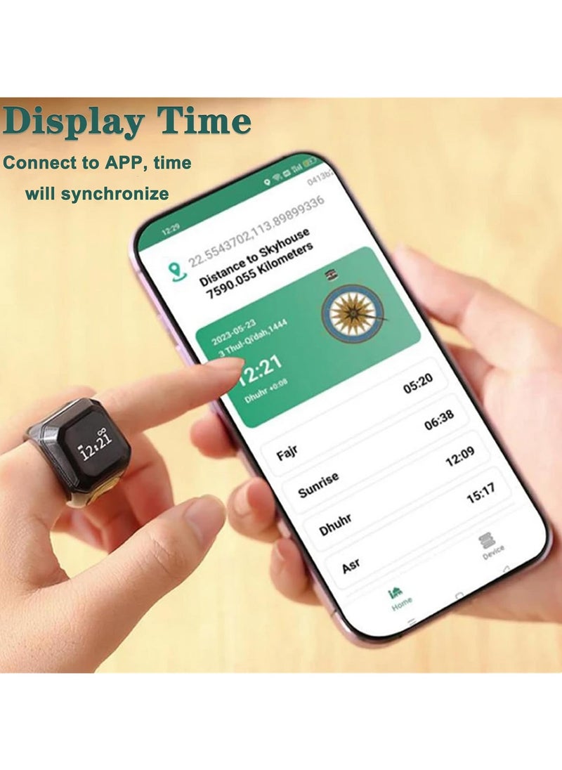 بستوش - خاتم ذكي للرجال مع خاصية عداد الأصابع وتذكير بأوقات الصلاة و5 تطبيقات لتتبع الصلاة مقاس 20 مم - Image 1