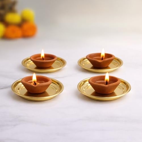 Spillbox Brass Deepak Diya Oil Lamp Plate for Home Temple Puja Articles Decor Gifts-RAM Plate (4) - Image 1