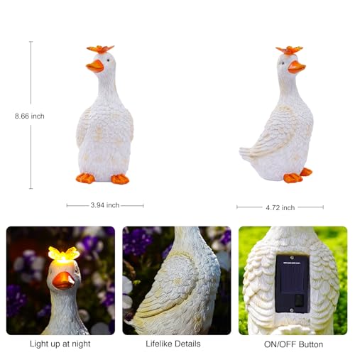 Goodeco Garden Goose Statue with Solar Butterfly Outdoor Goose Decor for Unique Gifts for Mom Garden Lovers Off White - Image 3