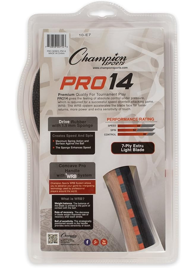 Champion Sports Pro Series Rubber Face Table Tennis Paddle Multiple Speed Ratings - Image 2