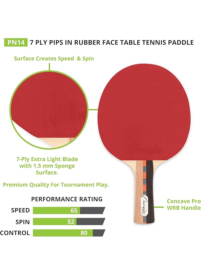 Champion Sports Pro Series Rubber Face Table Tennis Paddle Multiple Speed Ratings - Image 5