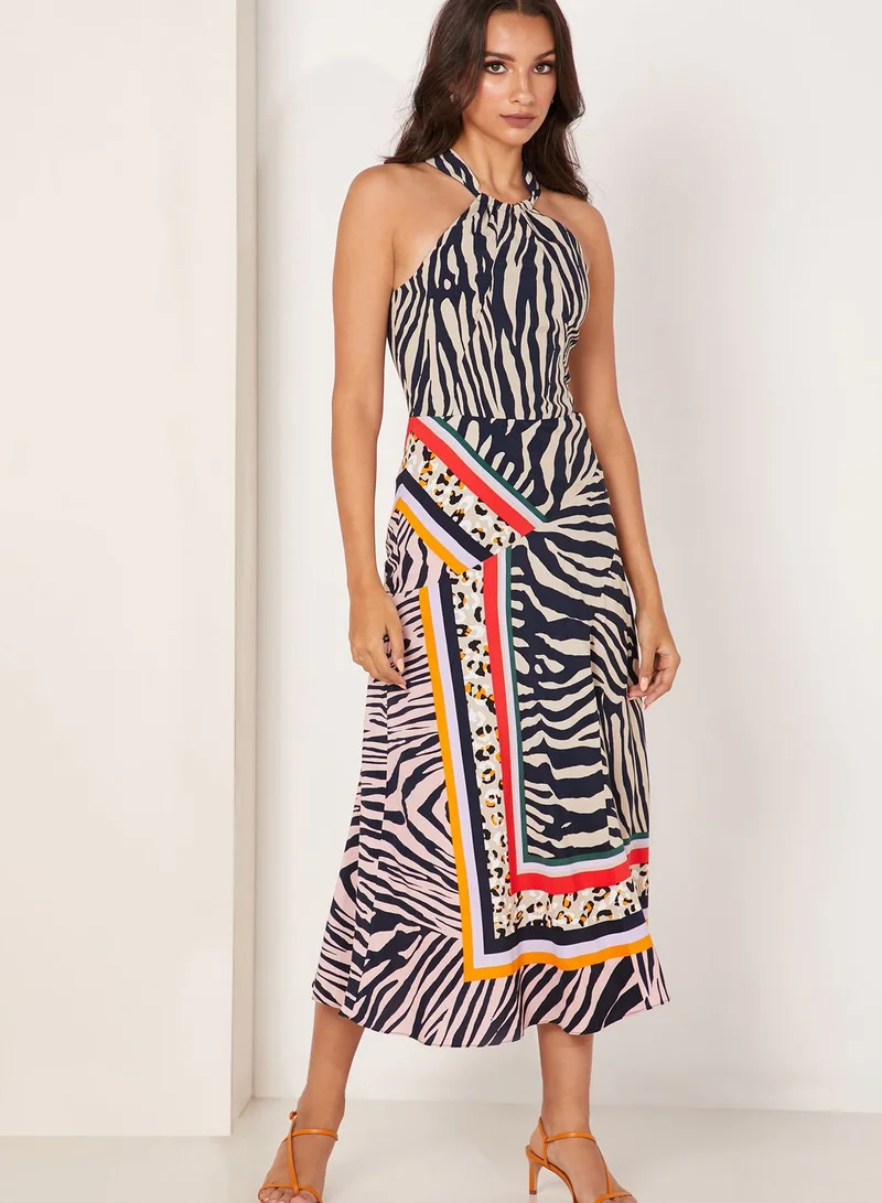Karen Millen Animal Print Stripe Detail Dress