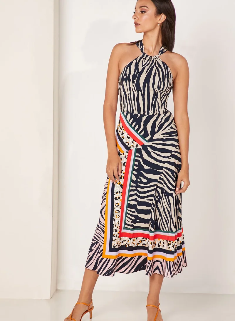 Karen Millen Animal Print Stripe Detail Dress