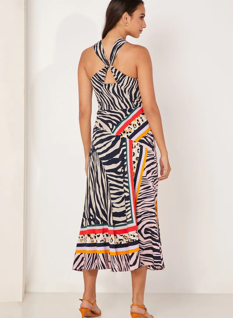 Karen Millen Animal Print Stripe Detail Dress