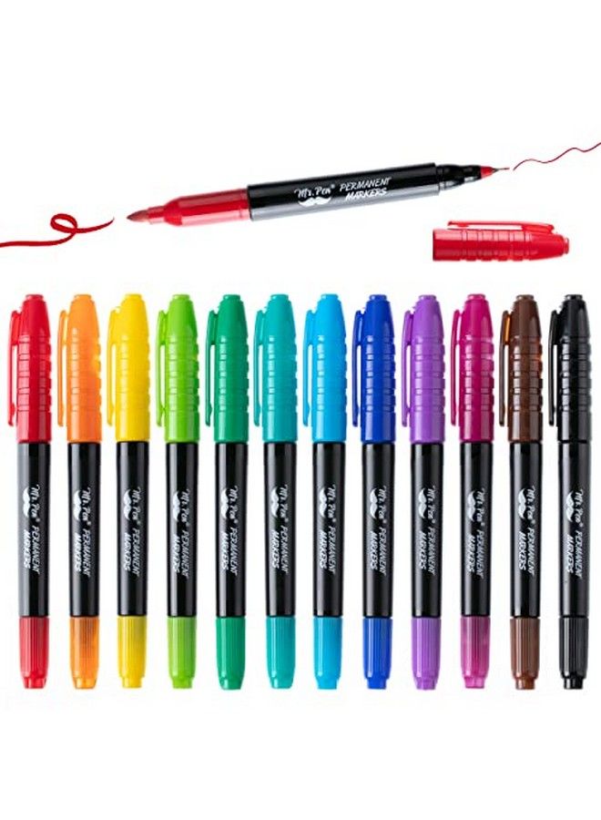 Mr. Pen Dual Tip Permanent Markers 12 Pack Fine & Ultra Fine Tip Fine Tip Permanent Markers Fine Tip Marker Permanent Markers Fine Point Fine Point Permanent Marker Marker Pens Fine Point  - Image 1