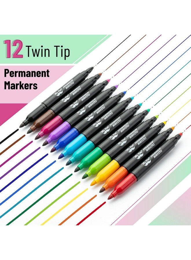 Mr. Pen Dual Tip Permanent Markers 12 Pack Fine & Ultra Fine Tip Fine Tip Permanent Markers Fine Tip Marker Permanent Markers Fine Point Fine Point Permanent Marker Marker Pens Fine Point  - Image 3