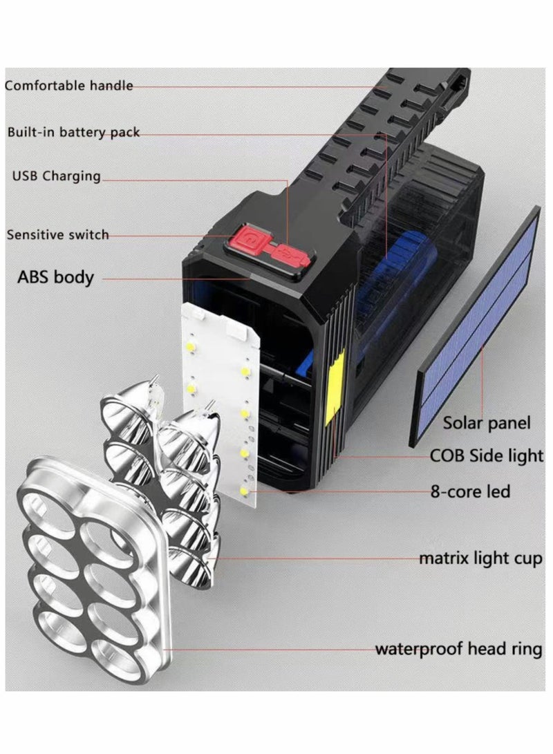 3000 Lumens Solar Rechargeable Handheld Flashlight LED Waterproof 1200 Mah Battery USB Fast Charging - Image 5
