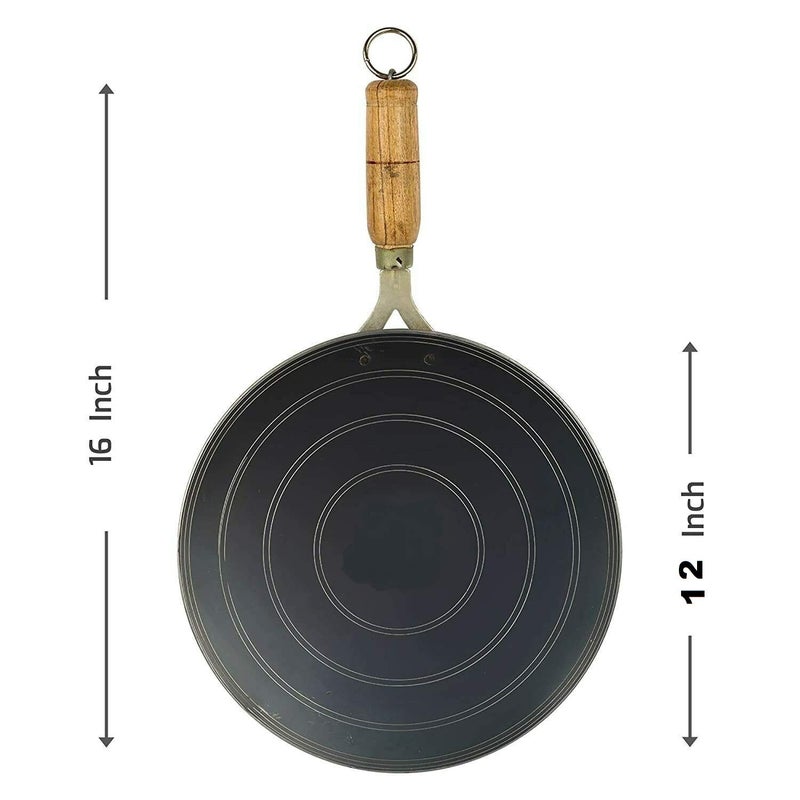 PGen Size 12 Inches Large Traditional Iron Desi TawaPan for Dosa Roti Chapati Bhakri for Home and Professional Use Roti Tawa with Handle - Image 2