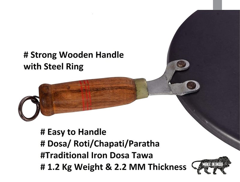 PGen Size 12 Inches Large Traditional Iron Desi TawaPan for Dosa Roti Chapati Bhakri for Home and Professional Use Roti Tawa with Handle - Image 4