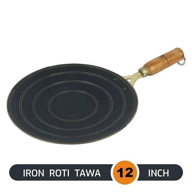 PGen Size 12 Inches Large Traditional Iron Desi TawaPan for Dosa Roti Chapati Bhakri for Home and Professional Use Roti Tawa with Handle - Image 5