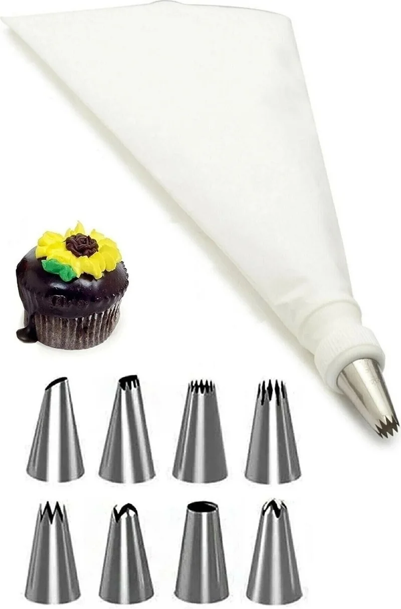 Safestore Cream Piping Bag Set 10 Pieces Pastry Cream Cake Decorating Bag with Stainless Steel Tip