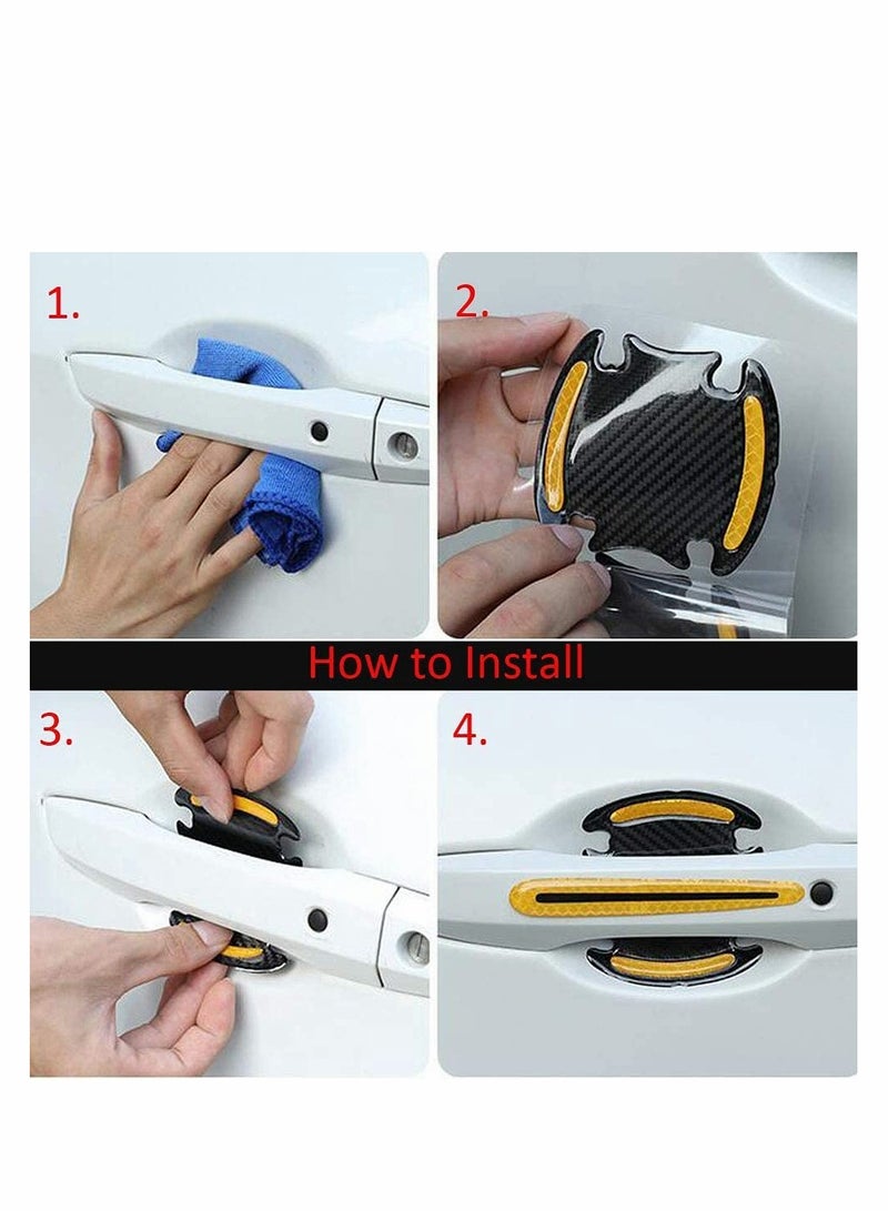 Universal Car Door Handle Reflective Stickers Scratch Protection Film with Safety Strips 8 Pack - Image 2