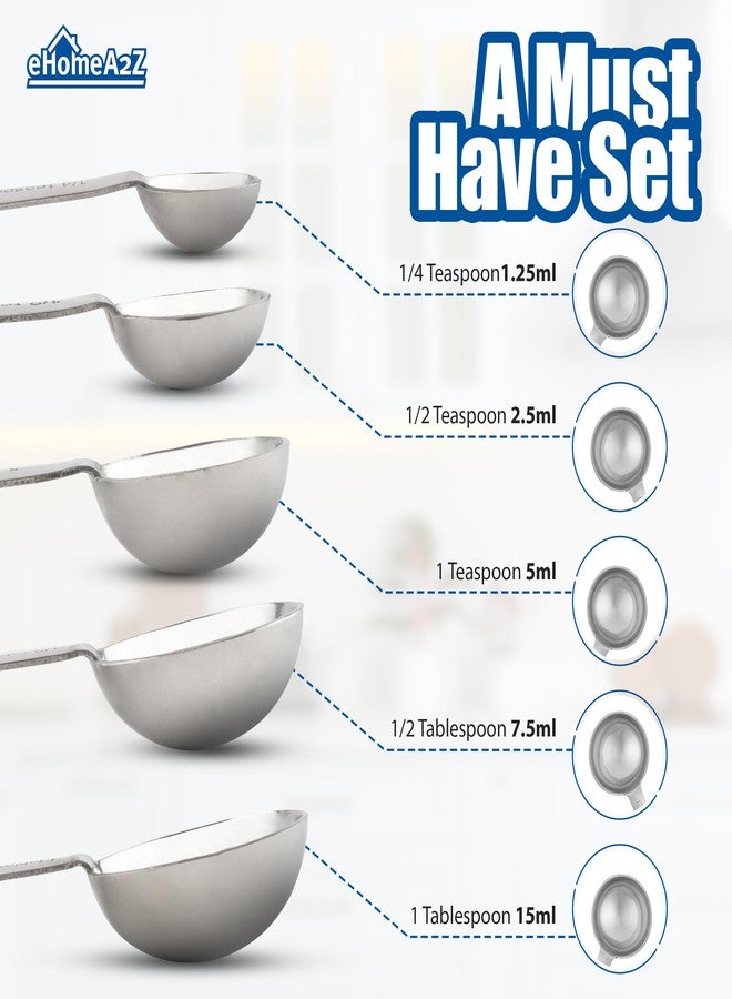 EHOMEA2Z 5-Piece Stainless Steel Measuring Spoon Set for Cooking and Baking, Heavy Duty, Fits in Spice Jars, Accurate for Dry and Liquid Ingredients - Image 4