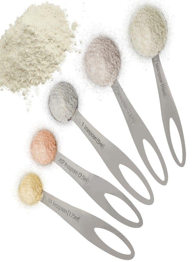 EHOMEA2Z 5-Piece Stainless Steel Measuring Spoon Set for Cooking and Baking, Heavy Duty, Fits in Spice Jars, Accurate for Dry and Liquid Ingredients - Image 1