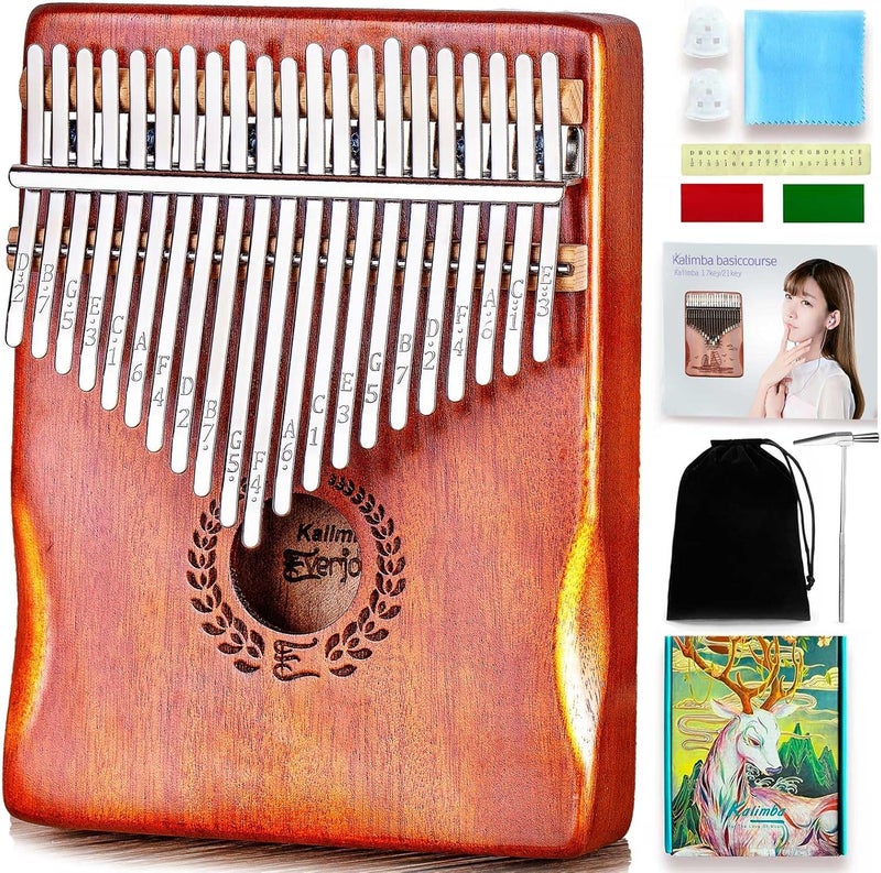 Everjoys Kalimba Thumb Piano 21 Keys, Professional Musical Instrument Finger Piano Marimbas with Portable Soft Cloth Bag, Fast to Learn Songbook, Tuning Hammer, All in One Kit (Natural Color) - Image 1