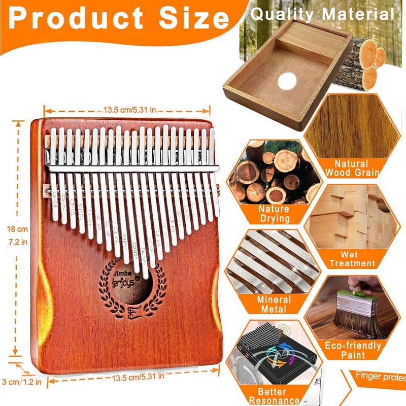 Everjoys Kalimba Thumb Piano 21 Keys, Professional Musical Instrument Finger Piano Marimbas with Portable Soft Cloth Bag, Fast to Learn Songbook, Tuning Hammer, All in One Kit (Natural Color) - Image 5