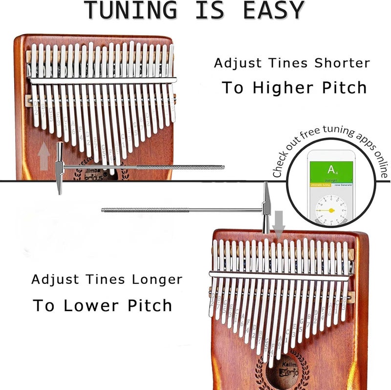 Everjoys Kalimba Thumb Piano 21 Keys, Professional Musical Instrument Finger Piano Marimbas with Portable Soft Cloth Bag, Fast to Learn Songbook, Tuning Hammer, All in One Kit (Natural Color) - Image 2