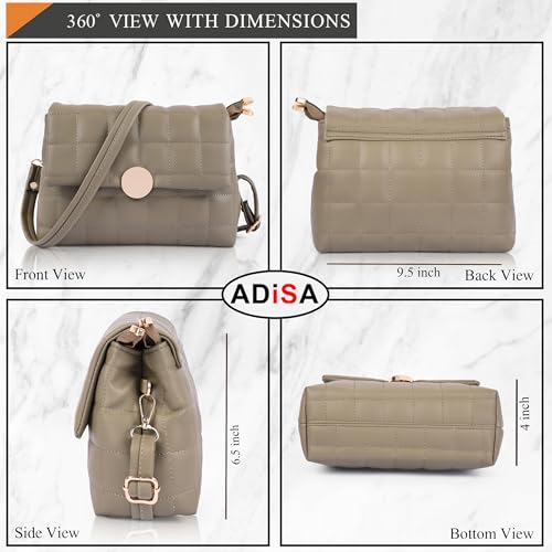 ADISA Women's Girls Quilted Cross Body Sling Bag with Height Adjustable Belt (SL5144) (Olive) - Image 2