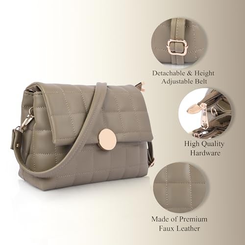 ADISA Women's Girls Quilted Cross Body Sling Bag with Height Adjustable Belt (SL5144) (Olive) - Image 3