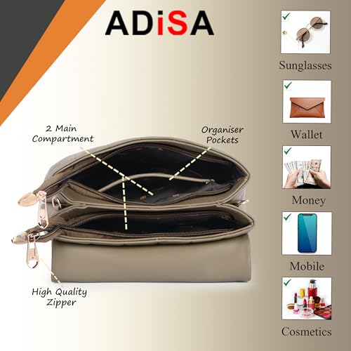 ADISA Women's Girls Quilted Cross Body Sling Bag with Height Adjustable Belt (SL5144) (Olive) - Image 4