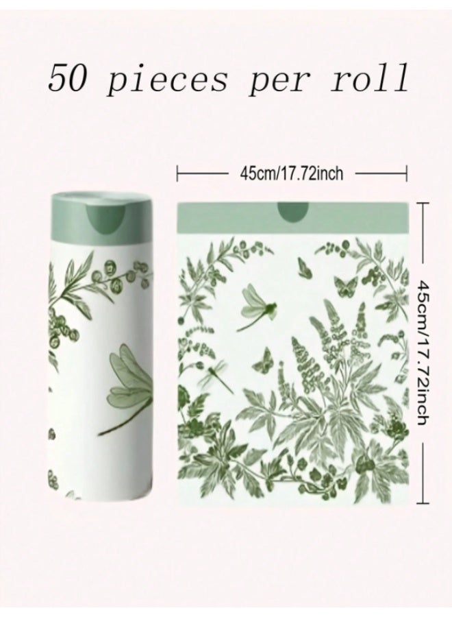 رول أكياس قمامة برباط سحب 50 قطعة – أكياس نفايات بتصميم نباتي أخضر – أكياس سميكة مقاومة للتسرب – أكياس مهملات منزلية مقاس 45×45 سم - Image 2