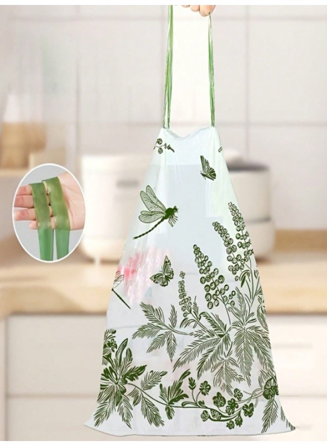 رول أكياس قمامة برباط سحب 50 قطعة – أكياس نفايات بتصميم نباتي أخضر – أكياس سميكة مقاومة للتسرب – أكياس مهملات منزلية مقاس 45×45 سم - Image 5