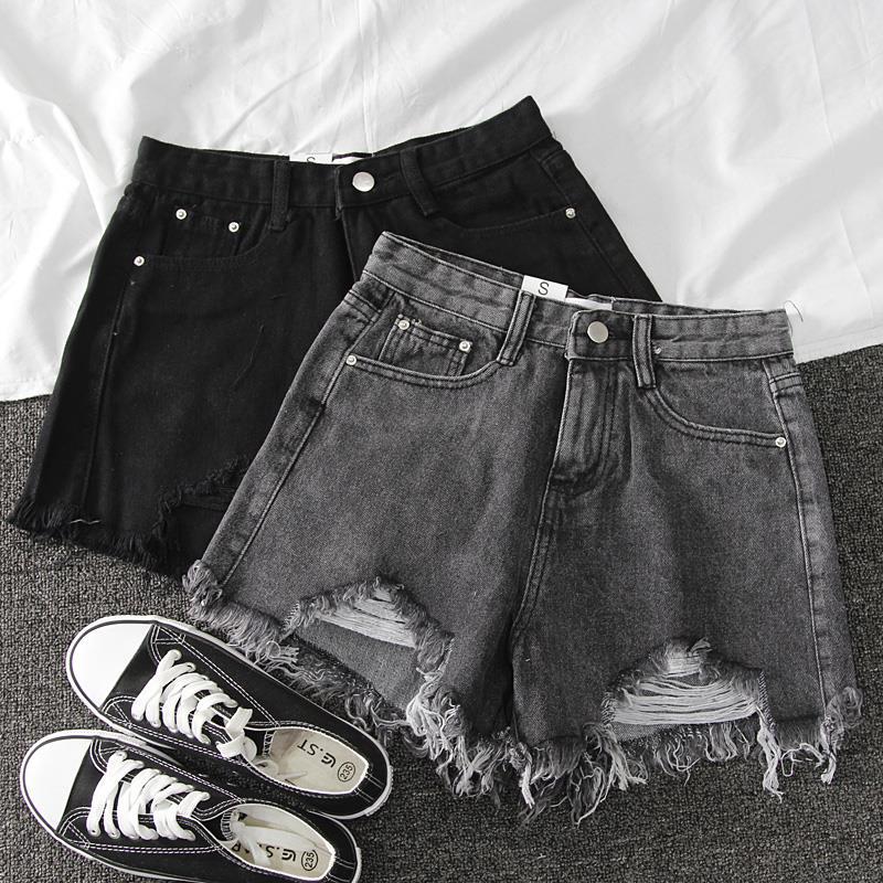 2023 Denim High Waist Korean Style Shorts Women'S Loose Ripped Chic Tassel A- Line Wide Leg Pants Trendy - Image 4