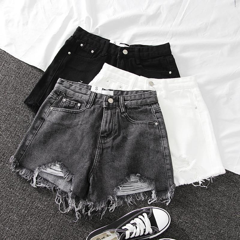 2023 Denim High Waist Korean Style Shorts Women'S Loose Ripped Chic Tassel A- Line Wide Leg Pants Trendy - Image 1