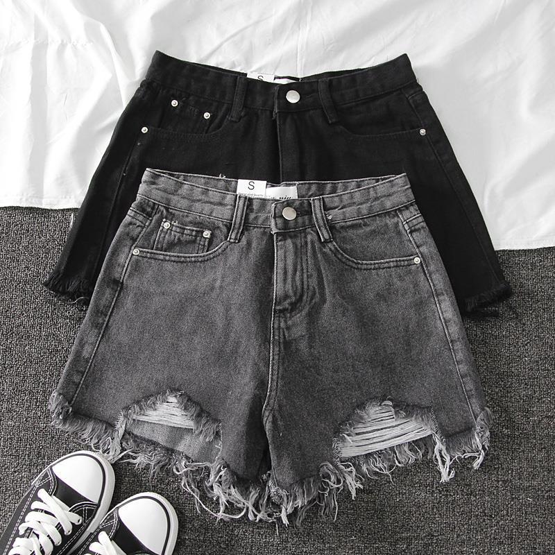 2023 Denim High Waist Korean Style Shorts Women'S Loose Ripped Chic Tassel A- Line Wide Leg Pants Trendy - Image 3