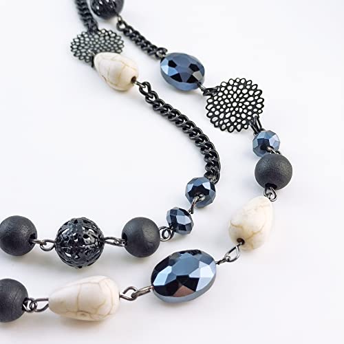 Bocar Long Necklaces for Women Trendy, Boho Layered Crystal Beaded Collar Necklaces for Women, Fashion Statement Necklaces Jewelry (NK-10084-Pirate Black) - Image 3