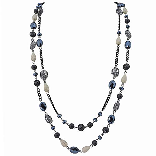 Bocar Long Necklaces for Women Trendy, Boho Layered Crystal Beaded Collar Necklaces for Women, Fashion Statement Necklaces Jewelry (NK-10084-Pirate Black) - Image 1
