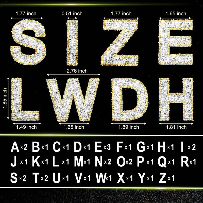 Locacrystal 34Pcs Rhinestone Letter Stickers Bling Glitter Alphabet A-Z Letters Self-Adhesive Crystal Word Sticker Iron on Letters for Clothing Art Crafts DIY Decors(Silver+Gold,2.24") - Image 4