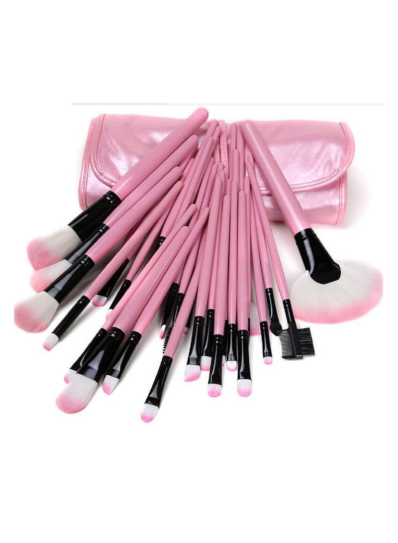 MACPLUS Soft Bristle Makeup Brush Set with Storage Pouch- Pink, 24 Pieces - Image 1