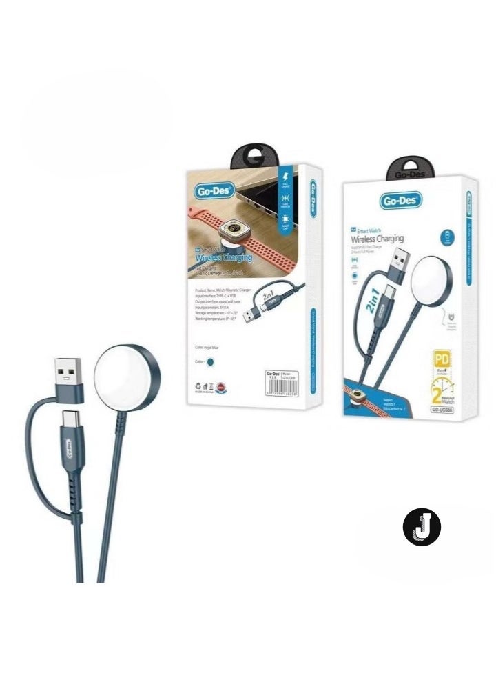 JAJEEK "GD-UC608 2-in-1 Wireless Fast Charging Cable for Apple Watch Series – PD & USB" - Image 1