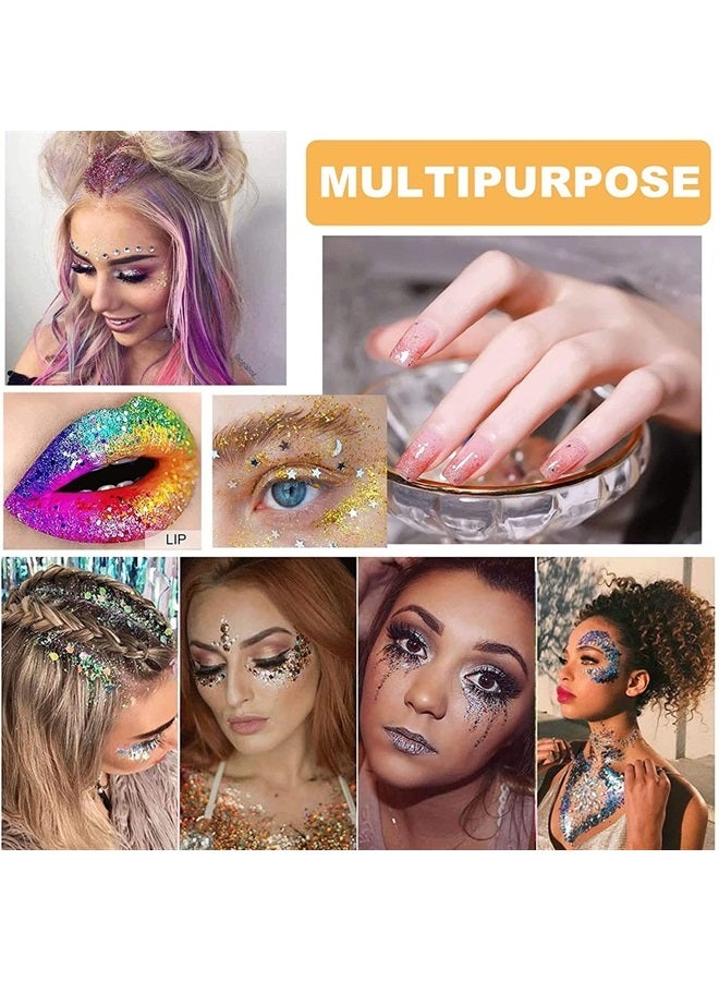 Mermaid Sequins Chunky Body Glitter Gel 19 Colors Holographic Long-Lasting Glitter Liquid Body Makeup for Face Body Hair Nails (30g, 1 Silver)