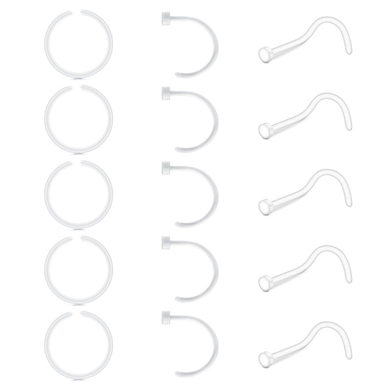 JFORYOU Clear Nose Stud Ring Set Invisible Stragiht Retainer L Shaped Corkscrew Clear Nose Studs for Daily Work Sport Acrylic Bioflex Nose Piercing Body Jewelry for Men Women Nose Lip Eyebrow Cartilage Retainer - Image 1