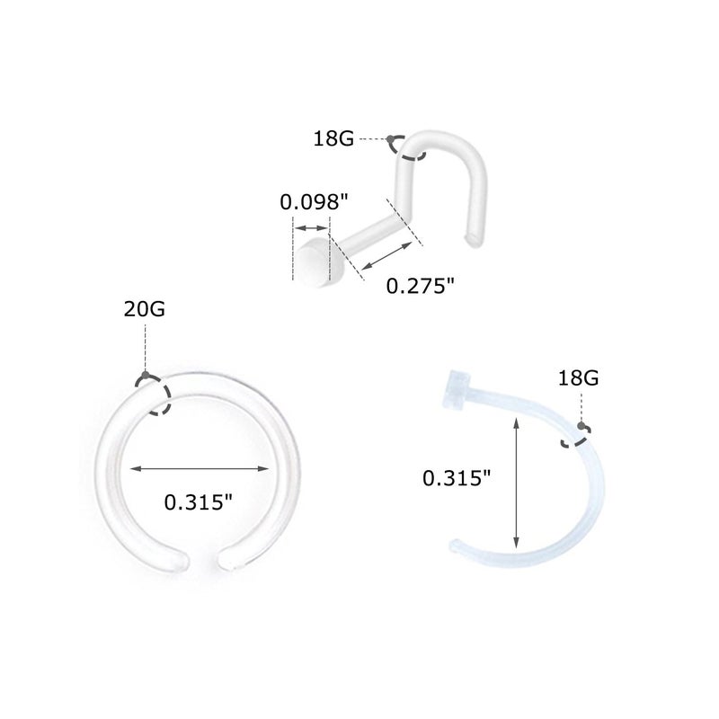 JFORYOU Clear Nose Stud Ring Set Invisible Stragiht Retainer L Shaped Corkscrew Clear Nose Studs for Daily Work Sport Acrylic Bioflex Nose Piercing Body Jewelry for Men Women Nose Lip Eyebrow Cartilage Retainer - Image 2