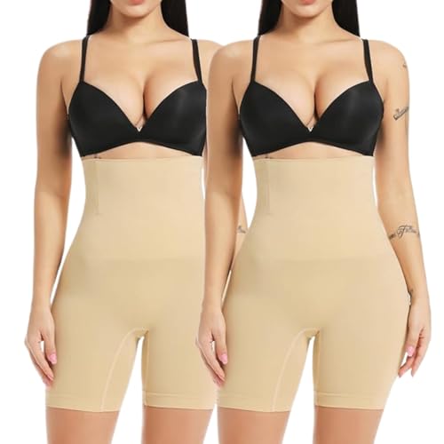 KROYWEN Women's Tummy Tucker High Waist Shapewear with Anti Rolling Strip Panties Shapewear (Free-Size) (Skin Pack of 2) - Image 1