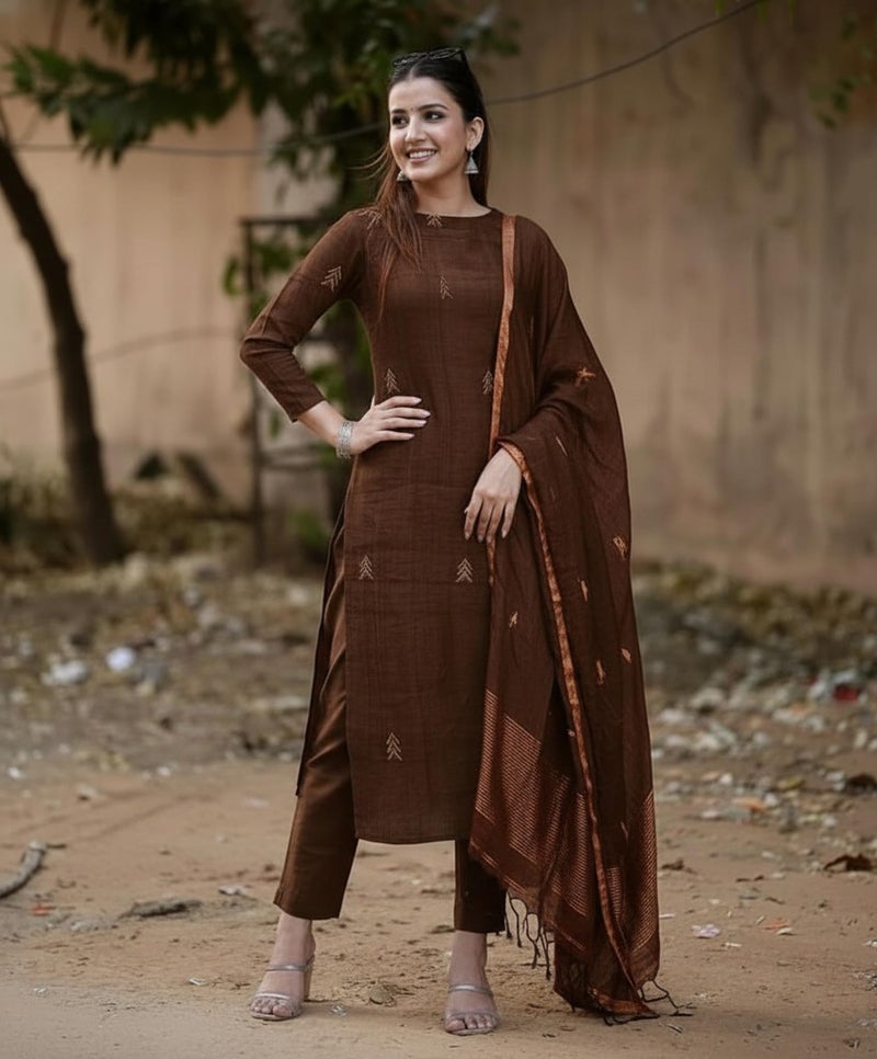 ANNI Designer Women's Rayon Viscose Printed Straight Kurta with Pant & Dupatta (CHAKORI Brown_S_Brown_Small) - Image 4