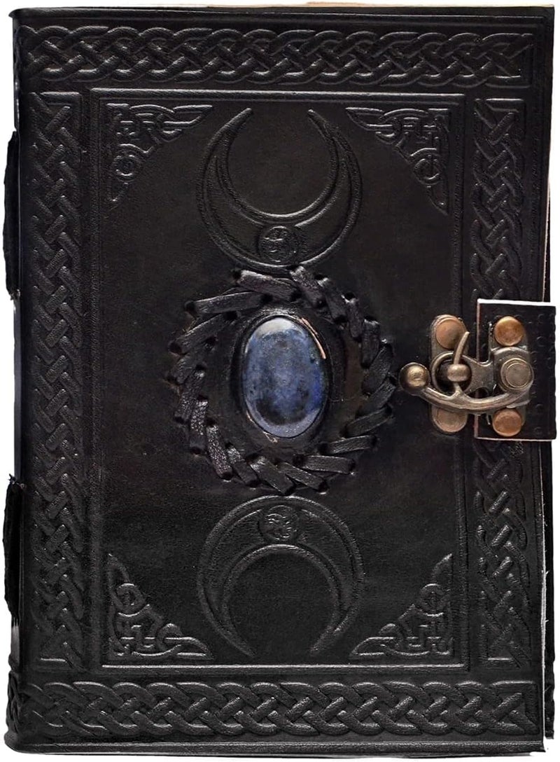 cuero 3 Moon Blue Lapis Embossed Vintage Leather Journal for Men & Women - 176 Pages, Antique Handmade Deckle Edge Vintage Paper, Leather Journal Writing Notebook Dairy Gift(10 inch by 13 inch, Black) [Unknown Binding] - Image 1
