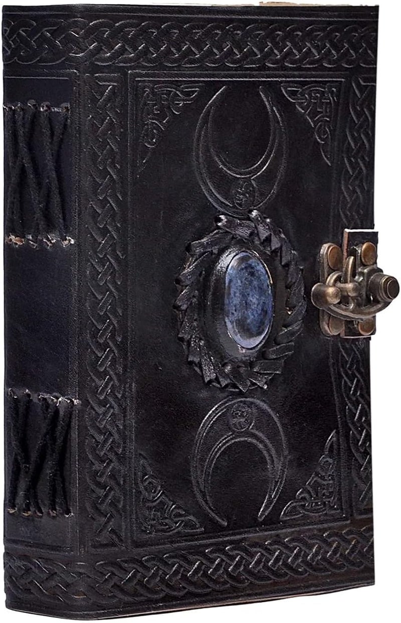 cuero 3 Moon Blue Lapis Embossed Vintage Leather Journal for Men & Women - 176 Pages, Antique Handmade Deckle Edge Vintage Paper, Leather Journal Writing Notebook Dairy Gift(10 inch by 13 inch, Black) [Unknown Binding] - Image 2