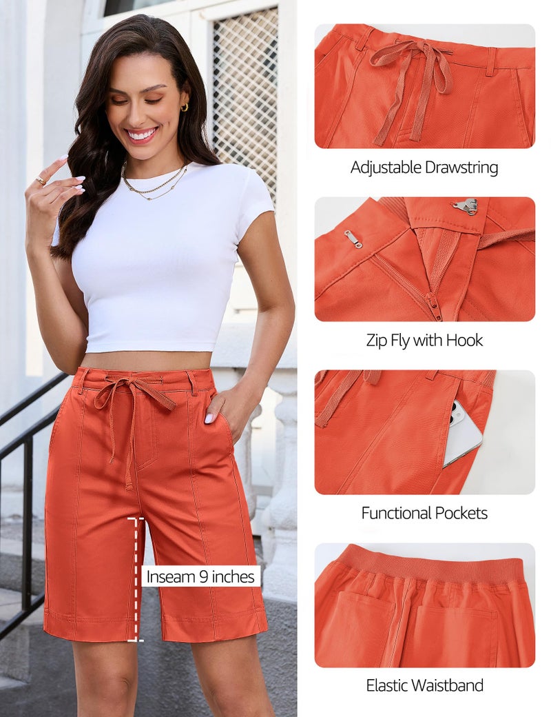 luvamia Bermuda Shorts for Women Trendy High Waist Knee Length Shorts for Women Trendy Woman Short Casual Chino Summer Casual Red Clay Size Large Fits US 12-14 - Image 4