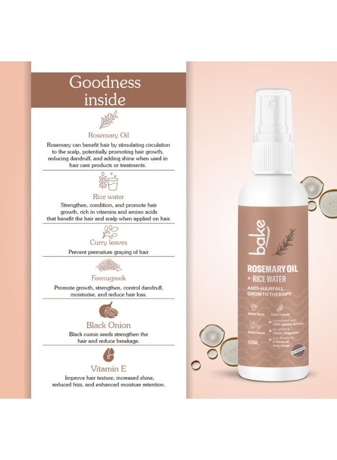 خبز بخاخ سيروم زيت إكليل الجبل من BAKE لنمو الشعر مع ماء الأرز وبذور الحلبة | لعلاج تساقط الشعر وإعادة نموه وللشعر المعالج بالكيراتين | يقوي بصيلات الشعر | مناسب للنساء والرجال | 100 مل (بخاخ إكليل الجبل - 100 مل) - Image 4