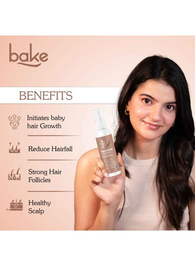 خبز بخاخ سيروم زيت إكليل الجبل من BAKE لنمو الشعر مع ماء الأرز وبذور الحلبة | لعلاج تساقط الشعر وإعادة نموه وللشعر المعالج بالكيراتين | يقوي بصيلات الشعر | مناسب للنساء والرجال | 100 مل (بخاخ إكليل الجبل - 100 مل) - Image 2