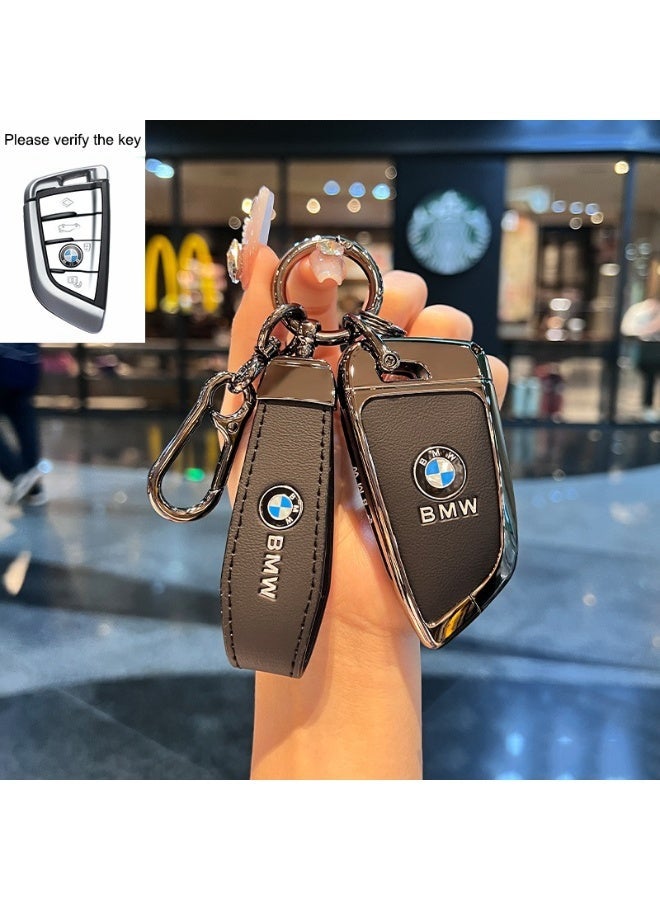 BMW Key Cover Compatible with 5 Series 530li/525li, 3 Series, 7 Series, X1/X5/X7 - Red Leather Rope Buckle - Image 1