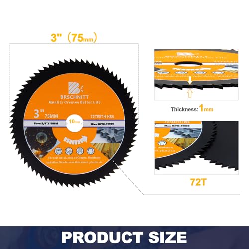 BRSCHNITT HSS Circular Saw Blade 3inch - BRSCHNITT 3pcs 72T 10mm Bore Cutting Discs for Wood, Copper, Aluminum, Plastic and Soft Metal - Image 2