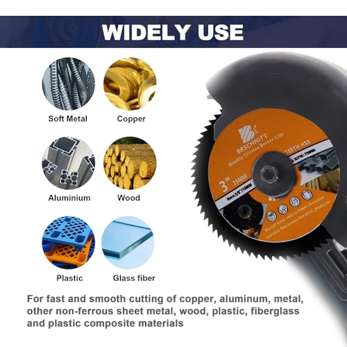 BRSCHNITT HSS Circular Saw Blade 3inch - BRSCHNITT 3pcs 72T 10mm Bore Cutting Discs for Wood, Copper, Aluminum, Plastic and Soft Metal - Image 5
