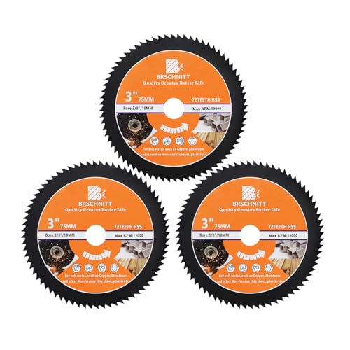 BRSCHNITT HSS Circular Saw Blade 3inch - BRSCHNITT 3pcs 72T 10mm Bore Cutting Discs for Wood, Copper, Aluminum, Plastic and Soft Metal - Image 1