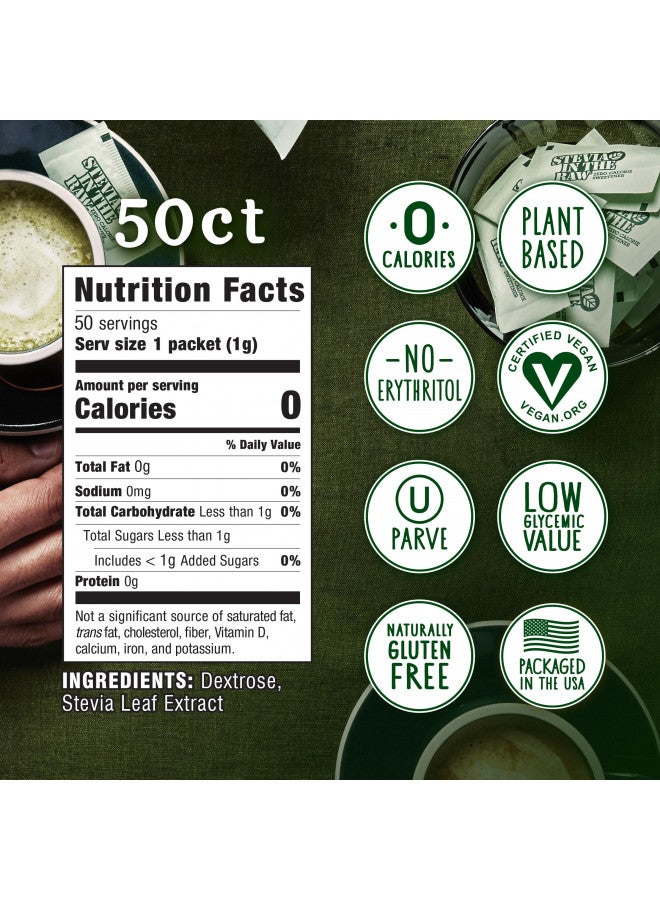 IN THE RAW Stevia In The Raw, Plant Based Zero Calorie Sweetener, Sugar Substitute, Sugar-Free Sweetener For Coffee, Hot & Cold Drinks, Suitable For Diabetics, Vegan, Gluten-Free, 50 Count Packets (Pack of 1) - Image 2